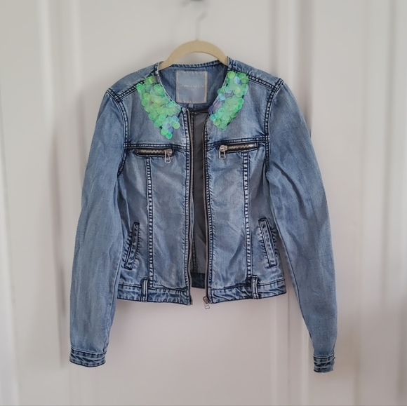 Silvian Heach Sequined Collarless Denim  Jacket XS - Picture 1 of 13